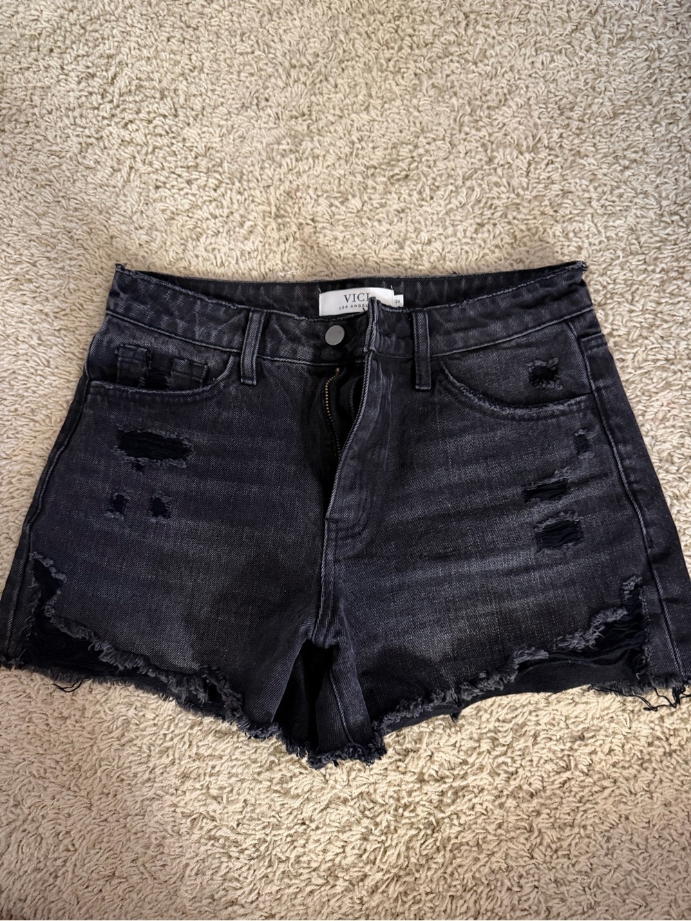 VICI Black Distressed Denim Shorts - Size 26